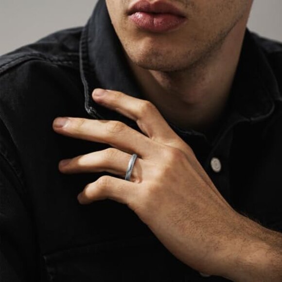 Men's Sterling Silver Snake Skin Wedding Band Ring Stacking Design - Picture 4 of 7